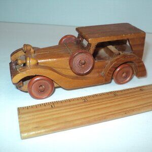 Handcrafted Wooden Antique Car Sedan Toy Vehicle 4 3/4" Long Scale 1:32